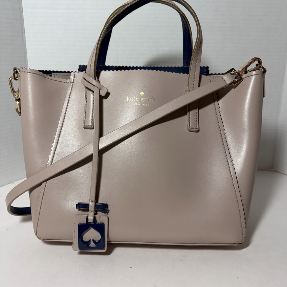 Kate Spade Taupe and Navy Blue Satchel